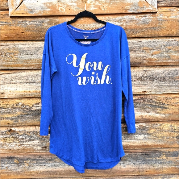 Victoria's Secret Navy Blue & Gold Glitter "You Wish" Nightgown Top Dress Size M - Picture 3 of 8